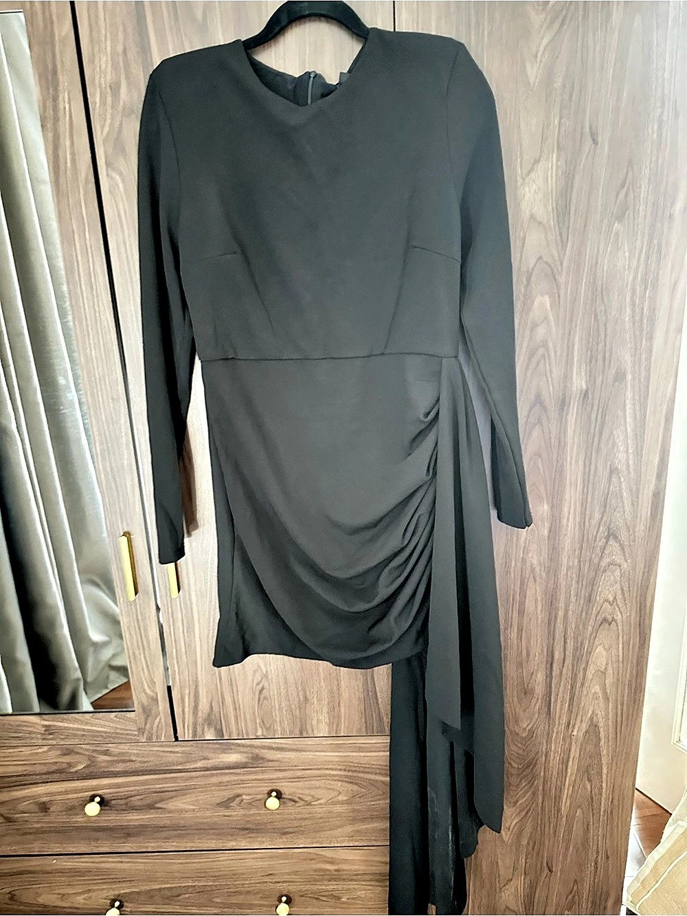 Club L London Zaya Black Long Sleeve Mini Dress With Drape Ruched Mini Dress